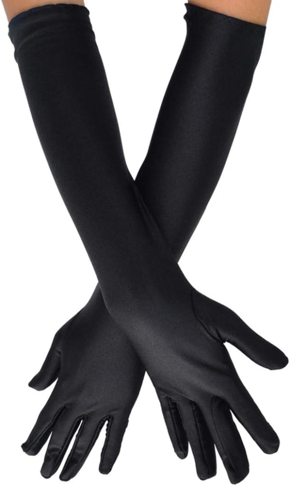 TIPY TIPY TAP FULLFINGER SATIN ELBOW LENGTH GLOVES - BLACK