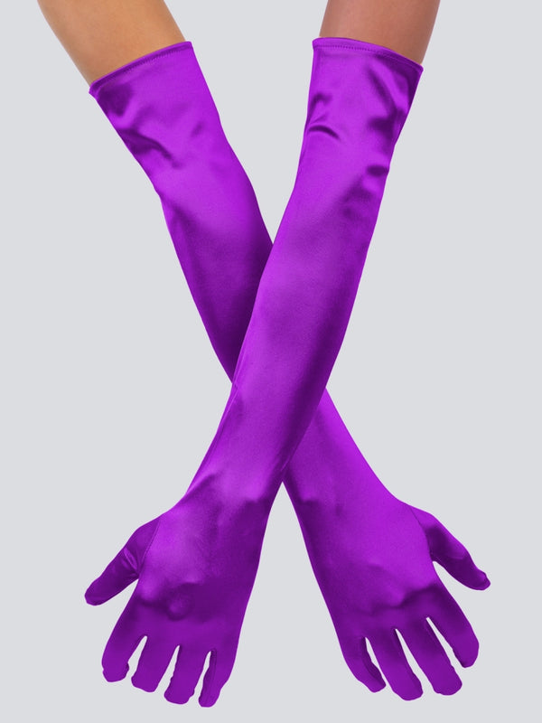 TIPY TIPY TAP FULLFINGER SATIN ELBOW LENGTH GLOVES - PURPLE