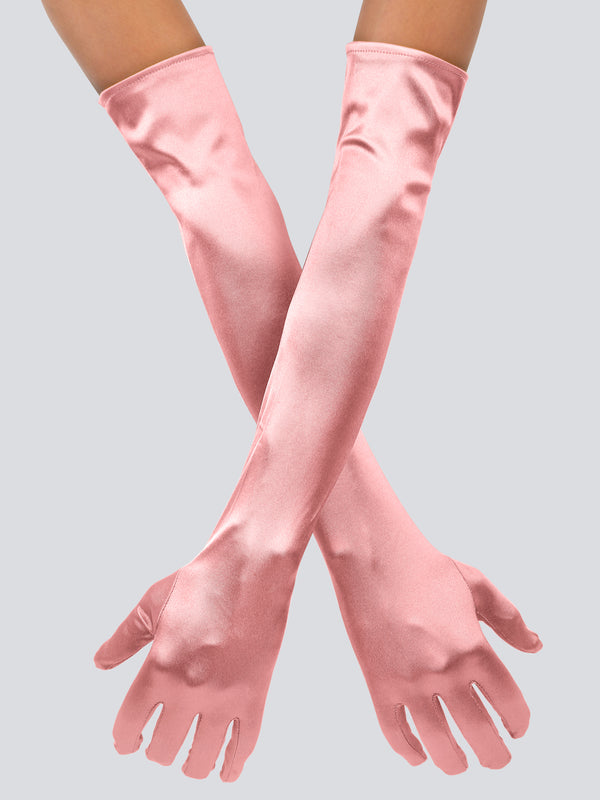 TIPY TIPY TAP FULLFINGER SATIN ELBOW LENGTH GLOVES - PINK