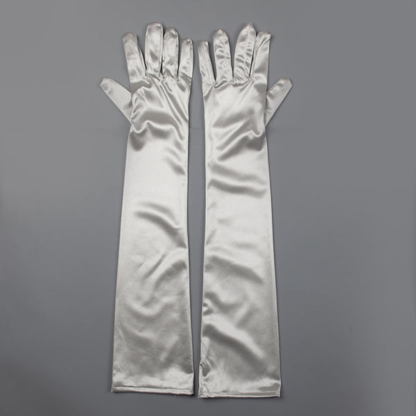 TIPY TIPY TAP FULLFINGER SATIN ELBOW LENGTH GLOVES - SILVER