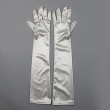 TIPY TIPY TAP FULLFINGER SATIN ELBOW LENGTH GLOVES - SILVER