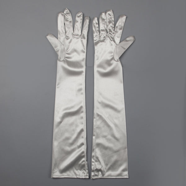 TIPY TIPY TAP FULLFINGER SATIN ELBOW LENGTH GLOVES - SILVER
