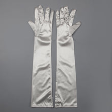 TIPY TIPY TAP FULLFINGER SATIN ELBOW LENGTH GLOVES - SILVER
