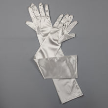 TIPY TIPY TAP FULLFINGER SATIN ELBOW LENGTH GLOVES - SILVER