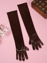 TIPY TIPY TAP FULLFINGER SATIN ELBOW LENGTH GLOVES - BROWN