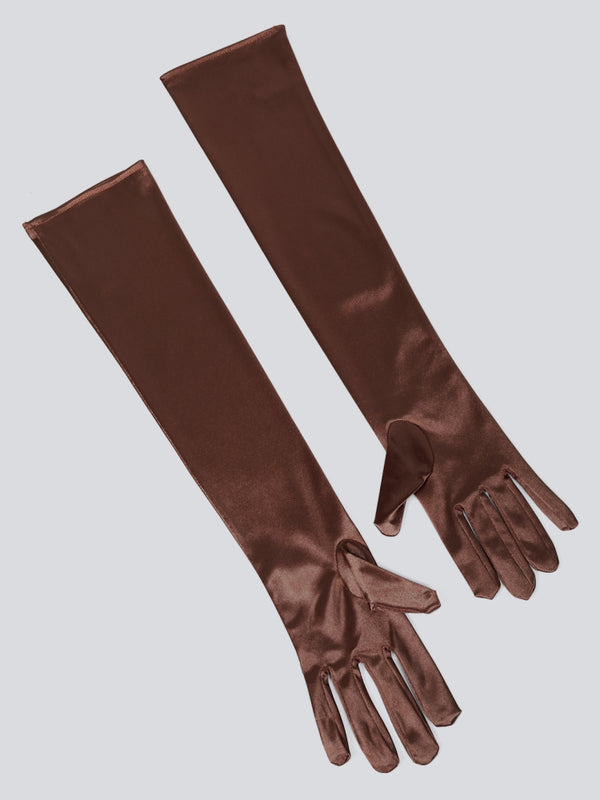 TIPY TIPY TAP FULLFINGER SATIN ELBOW LENGTH GLOVES - BROWN