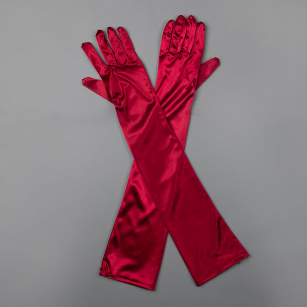 TIPY TIPY TAP FULLFINGER SATIN ELBOW LENGTH GLOVES - WINE