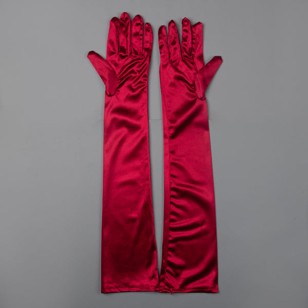 TIPY TIPY TAP FULLFINGER SATIN ELBOW LENGTH GLOVES - WINE