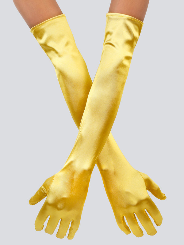 TIPY TIPY TAP FULLFINGER SATIN ELBOW LENGTH GLOVES - YELLOW