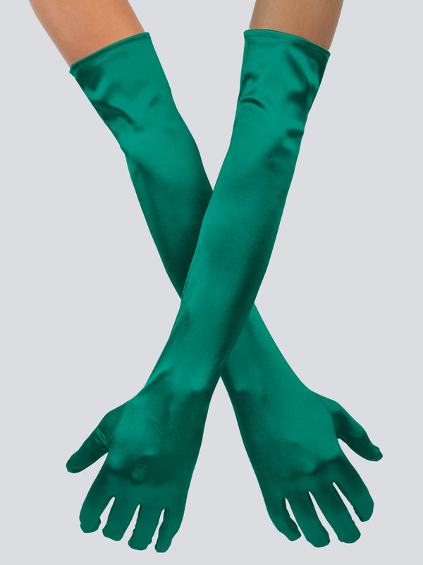 TIPY TIPY TAP FULLFINGER SATIN ELBOW LENGTH GLOVES - GREEN