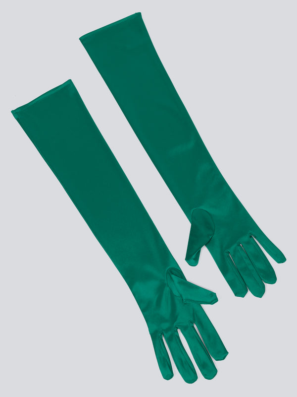 TIPY TIPY TAP FULLFINGER SATIN ELBOW LENGTH GLOVES - GREEN