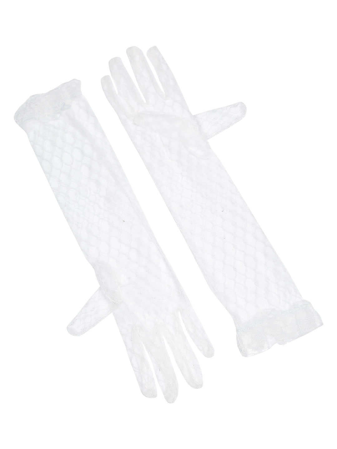 TIPY TIPY TAP FULL FINGER LONG NETTED GLOVES - WHITE