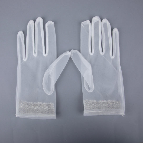 TIPY TIPY TAP FULL FINGER PEARLY RHINESTONE GLOVES - WHITE
