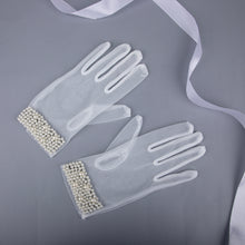 TIPY TIPY TAP FULL FINGER PEARLY RHINESTONE GLOVES - WHITE