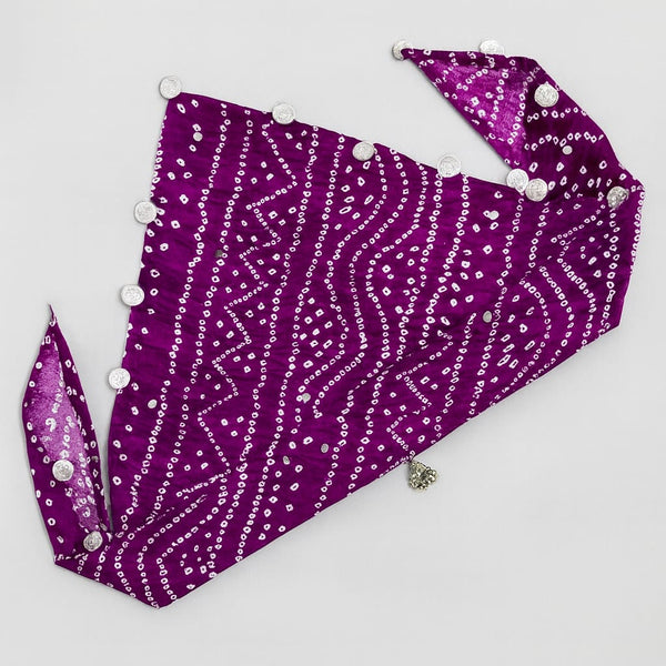 TIPY TIPY TAP Girls Purple Bandhani Dupatta with Silver Coin Tassels | Traditional Festive Accessory