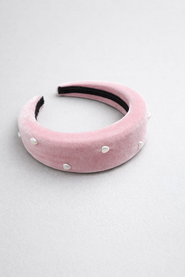 TIPY TIPY TAP Girls Pink Velvet Padded Headband with Pearl Embellishments | Premium Hair Accessory