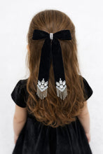 TIPY TIPY TAP Girls Black Velvet Long Bow Hair Clip with Crystal & Pearl Tassel Detailing | Luxury Party Wear Accessory