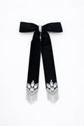 TIPY TIPY TAP Girls Black Velvet Long Bow Hair Clip with Crystal & Pearl Tassel Detailing | Luxury Party Wear Accessory