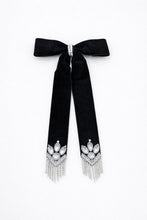 TIPY TIPY TAP Girls Black Velvet Long Bow Hair Clip with Crystal & Pearl Tassel Detailing | Luxury Party Wear Accessory