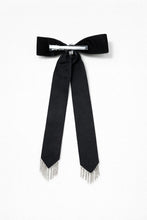 TIPY TIPY TAP Girls Black Velvet Long Bow Hair Clip with Crystal & Pearl Tassel Detailing | Luxury Party Wear Accessory