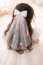 TIPY TIPY TAP Girls White Pearl Bow Veil Hair Clip with Pink Petal Detailing | Party & Wedding Hair Accessory