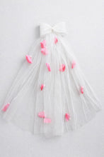 TIPY TIPY TAP Girls White Pearl Bow Veil Hair Clip with Pink Petal Detailing | Party & Wedding Hair Accessory