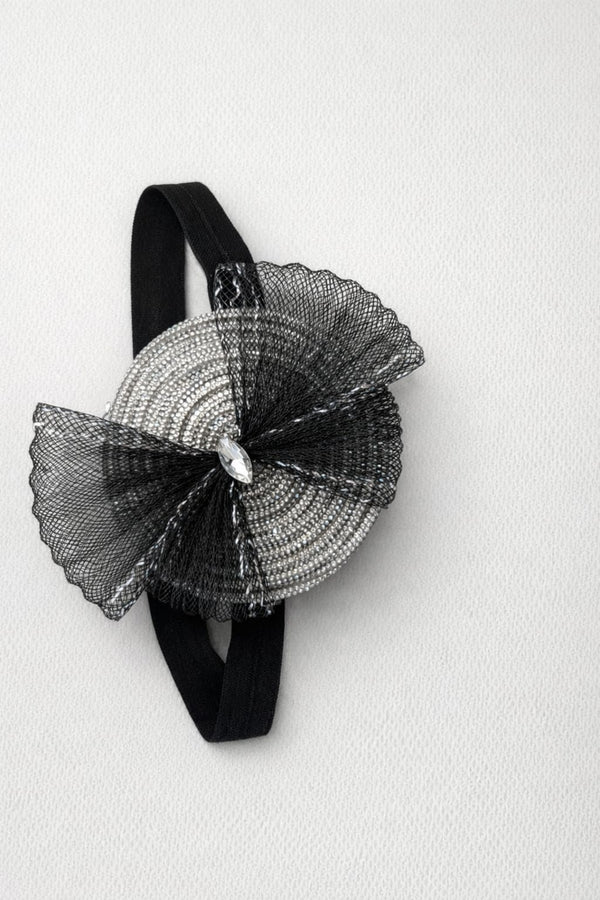 TIPY TIPY TAP Baby Girl Black Lace Bow Headband with Crystal Center | Elegant Party Wear Hair Accessory