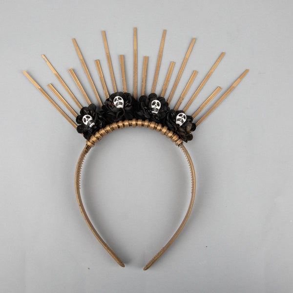 TIPY TIPY TAP SKULL FLOWER HAIR BAND - GOLD BLACK