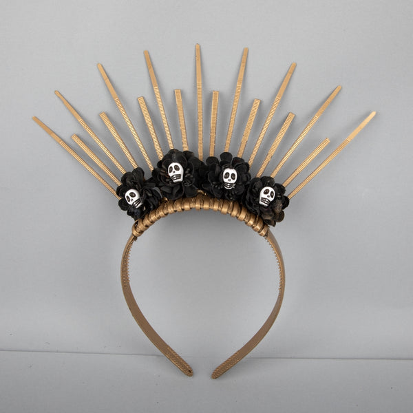 TIPY TIPY TAP SKULL FLOWER HAIR BAND - GOLD BLACK