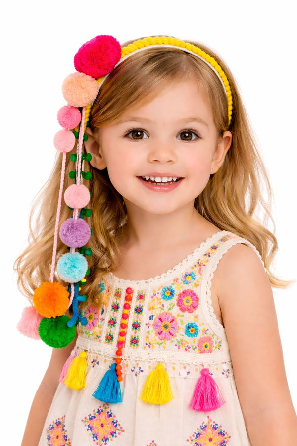 TIPY TIPY TAP POM POM TASSEL HAIR BAND - YELLOW