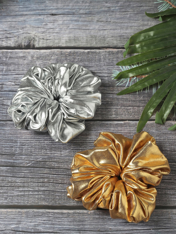 TIPY TIPY TAP SET OF 2 METALLIC SCRUNCHIES - GOLD/SILVER