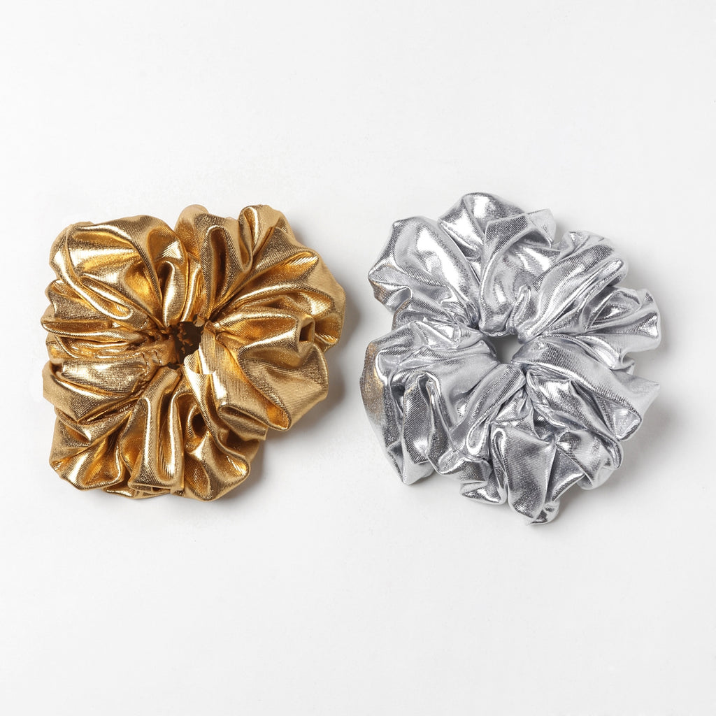 TIPY TIPY TAP SET OF 2 METALLIC SCRUNCHIES - GOLD/SILVER
