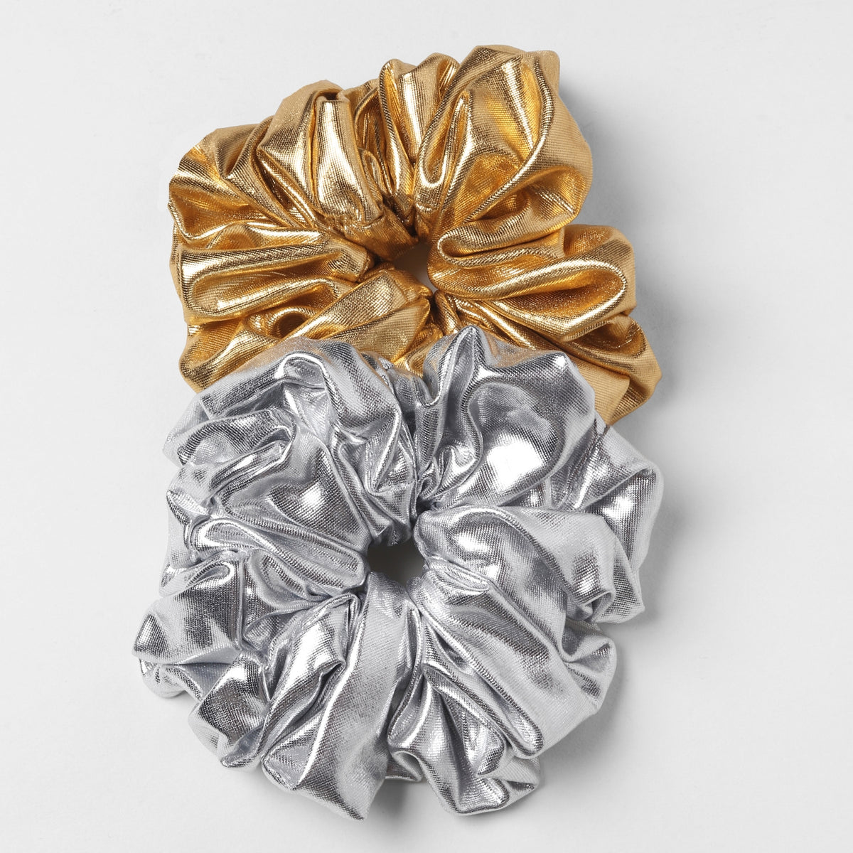 TIPY TIPY TAP SET OF 2 METALLIC SCRUNCHIES - GOLD/SILVER