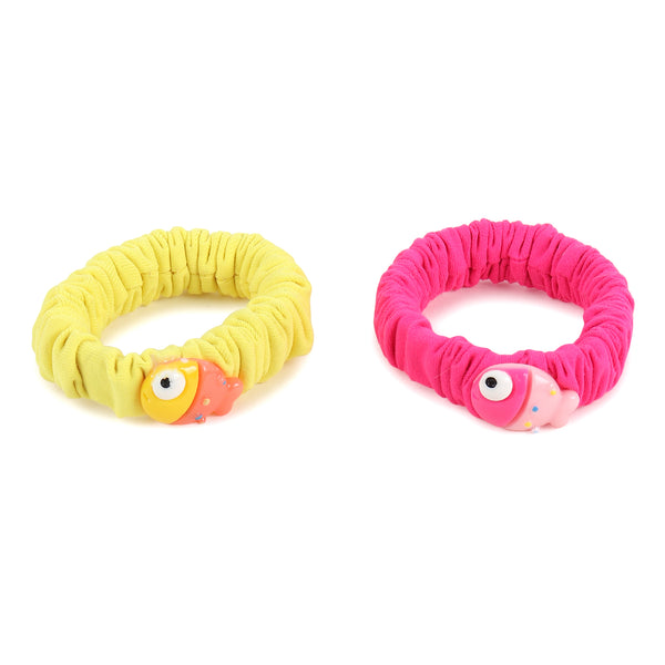 TIPY TIPY TAP SET OF 2 FISH SKINNY SCRUNCHIES - YELLOW/PINK