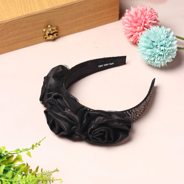 TIPY TIPY TAP EMBELLISHED FLOWER HAIRBAND - BLACK
