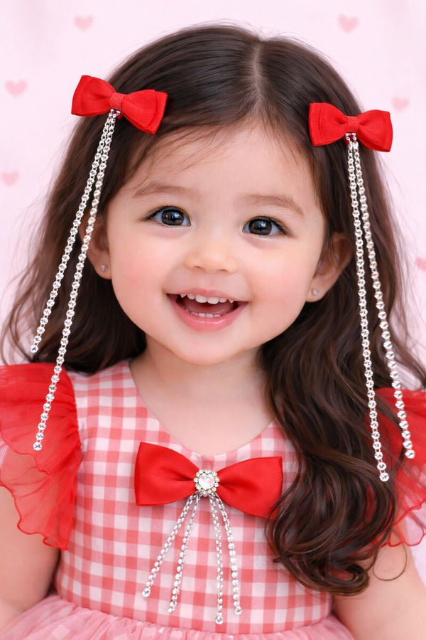 TIPY TIPY TAP BOW WITH STONE TAIL CLIP PAIR - RED