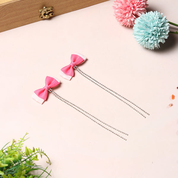 TIPY TIPY TAP  BOW WITH STONE TAIL CLIP PAIR - PINK