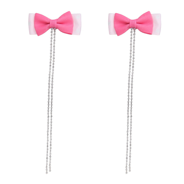 TIPY TIPY TAP  BOW WITH STONE TAIL CLIP PAIR - PINK