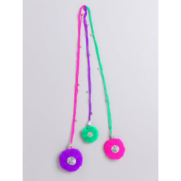 TIPY TIPY TAP Girls Colorful Pom Pom Parandi | Traditional Punjabi Hair Braid Accessory with Silver Detailing