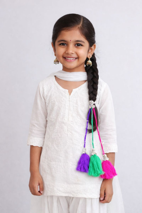 TIPY TIPY TAP Multicolor Tassel Parandi for Girls | Punjabi Braid Hair Accessory with Silver Ghungroo Detailing