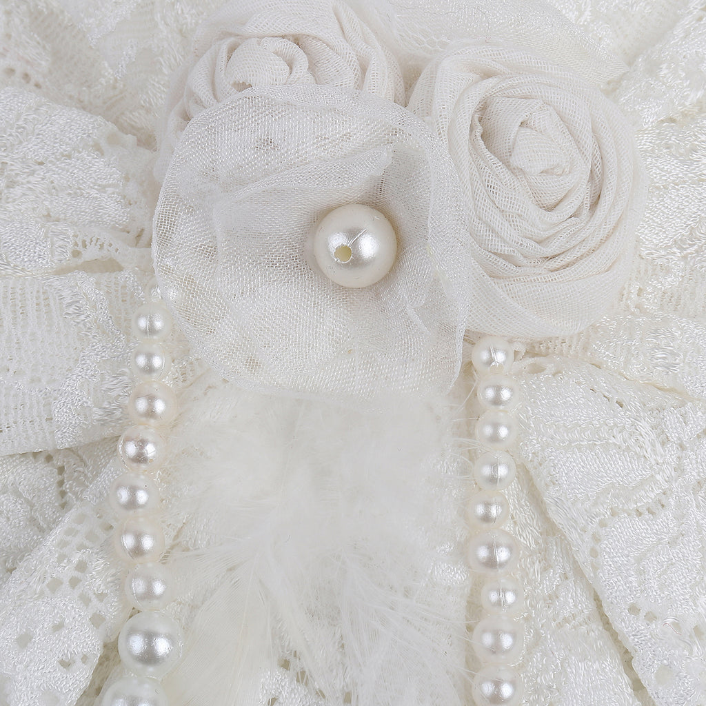 TIPY TIPY TAP Ivory Lace Pearl Floral Baby Headband with Feather Detail