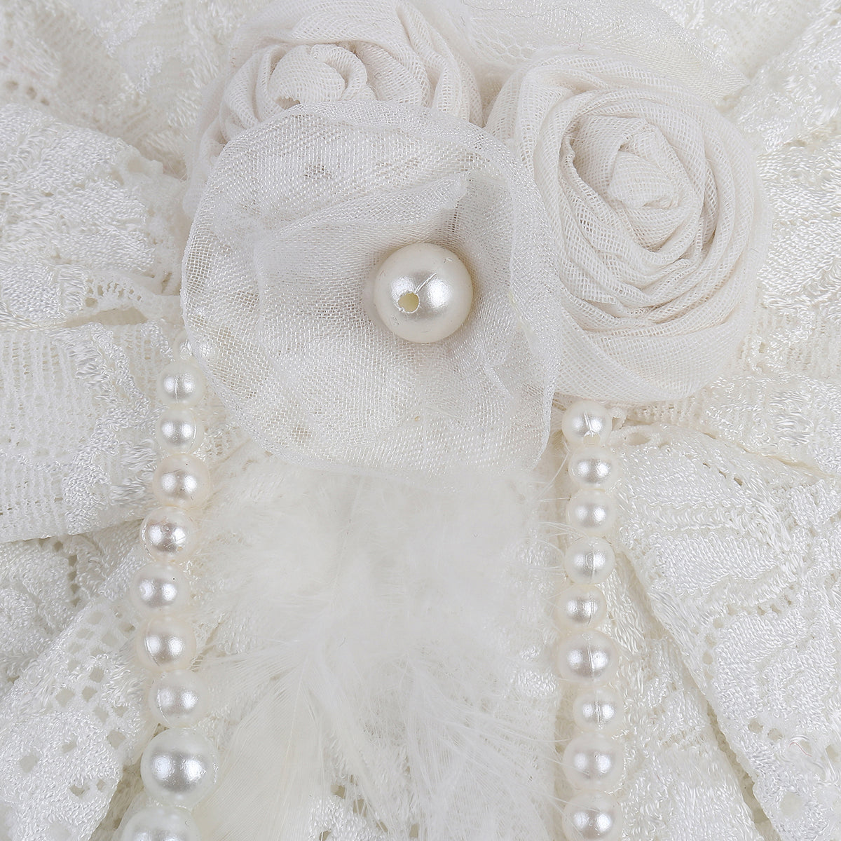 TIPY TIPY TAP Ivory Lace Pearl Floral Baby Headband with Feather Detail
