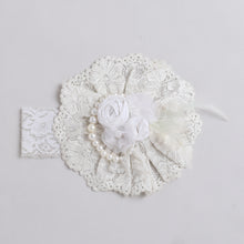 TIPY TIPY TAP Ivory Lace Pearl Floral Baby Headband with Feather Detail