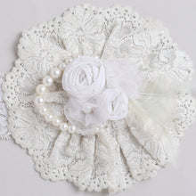 TIPY TIPY TAP Ivory Lace Pearl Floral Baby Headband with Feather Detail