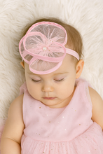 TIPY TIPY TAP Baby Girl Pink Net Flower Headband with Pearl Center | Elegant Party Wear Hair Accessory