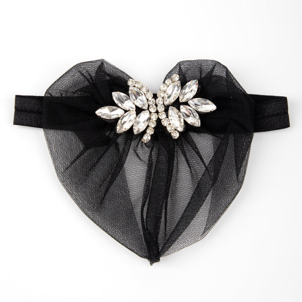 TIPY TIPY TAP STONE EMBELLISHED VEIL HEADBAND - BLACK