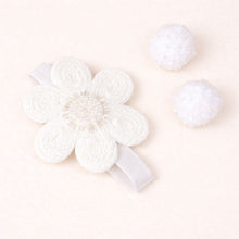 TIPY TIPY TAP Baby Girl White Knitted Flower Headband with Pearl Center | Soft Elastic Hair Band