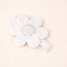 TIPY TIPY TAP Baby Girl White Knitted Flower Headband with Pearl Center | Soft Elastic Hair Band