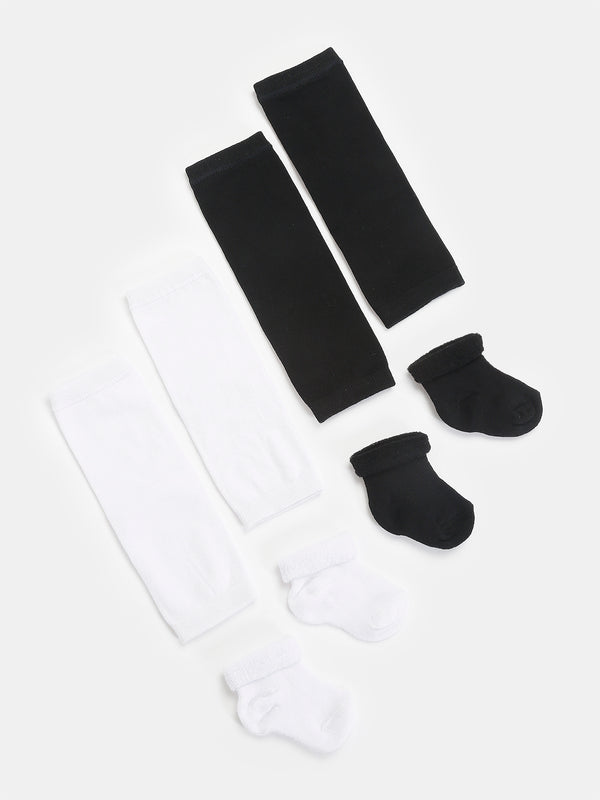 TIPY TIPY TAP SET OF 2 SOLID LEG WARMERS WITH SOCKS - BLACK & WHITE