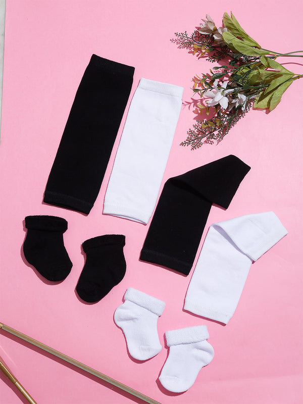 TIPY TIPY TAP SET OF 2 SOLID LEG WARMERS WITH SOCKS - BLACK & WHITE